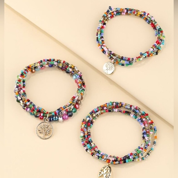 ✨NEW✨ Rainbow 🌈 Colorful Beaded Tree of life leaf layered Charm Bracelet - Picture 2 of 4